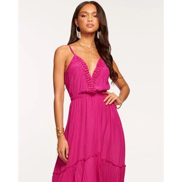 Ramy Brook Tori Embellished Midi Dress XXL NWT Paradise Pink Tiered Ruffle $565
